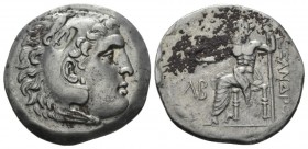 Kingdom of Macedon, Alexander III, 336 – 323 Perga Tetradrachm circa 190-89, AR 31.5mm., 16.44g. Head of Herakles r., wearing lion skin; countermak, a...