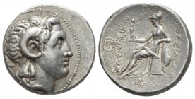 Kingdom of Thrace, Lysimachos, 305-281 Sardes (Lydia) Tetradrachm circa 297-287, AR 28mm., 17.11g. Diademed head of the deified Alexander r., with hor...