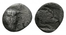 Phocis, Federal Coinage Obol circa 485-480, AR 0.88mm., 10g. Frontal bull’s head of more narrow features, above, Φ - O, the letters more spaced out. R...