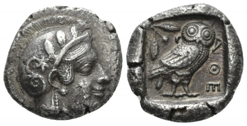 Attica, Athens Tetradrachm circa 455, AR 25.5mm., 16.80g. Head of Athena r., wea...