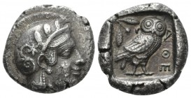 Attica, Athens Tetradrachm circa 455, AR 25.5mm., 16.80g. Head of Athena r., wearing crested helmet decorated with olive leaves and spiral palmette. R...