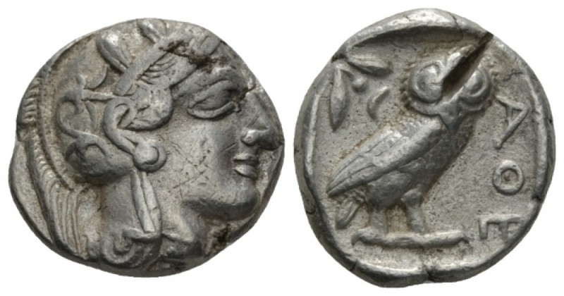 Attica, Athens Tetradrachm circa 403-365, AR 25.5mm., 17.02g. Helmeted head of A...
