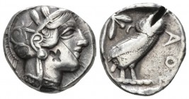 Attica, Athens Tetradrachm circa 403-367, AR 25mm., 17.10g. Head of Athena r., wearing crested Attic helmet. Rev. AΘΕ Owl standing r., head facing; in...