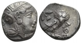 Attica, Athens Tetradrachm circa 336-297, AR 21mm., 17.03g. Helmeted head of Athena r. Rev. AΘE Owl, standing r., in upper l. field, olive sprig and c...