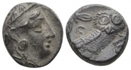 Attica, Athens Tetradrachm circa 336-297, AR 20.5mm., 17.21g. Helmeted head of Athena r. Rev. AΘE Owl, standing r., in upper l. field, olive sprig and...