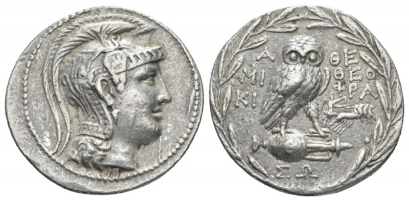 Attica, Athens Tetradrachm circa 169-168, AR 31.5mm., 16.92g. Helmeted head of A...