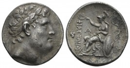 Kingdom of Pergamum, Eumenes I, 263-241 Tetradrachm circa 263-241, AR 28.5mm., 16.66g. Laureate head of Philetairos r. Rev. Athena enthroned l., elbow...