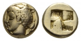 Ionia, Phocaea Hecte circa 477-388, EL 10.5mm., 2.48g. Head of Hermes l., wearing petasus. Rev. Quadripartite incuse square. Boston 1915. Bodenstedt 8...