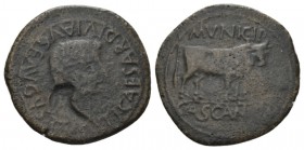 Hispania, Cascantum Tiberius, 14-37 As 14-37, Æ 27.5mm., 7.61g. Laureate head r. Rev. Bull standing r., head facing. RPC 427.

Fine.

 

In addi...