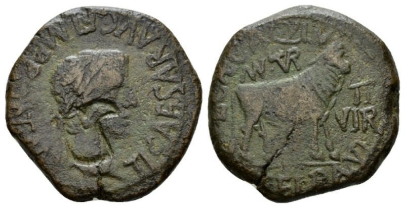 Hispania, Turiaso Tiberius, 14-37 Bronze 14-37, Æ 28mm., 14.80g. Laureate head r...