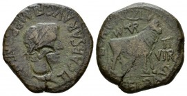 Hispania, Turiaso Tiberius, 14-37 Bronze 14-37, Æ 28mm., 14.80g. Laureate head r. Rev. Bull standing r., head facing. RPC 419.

Countermark on obv.;...