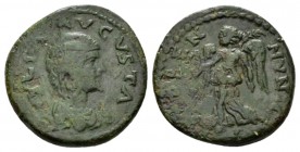 Macedonia, Stobi Julia Domna, wife of Septimius Severus Bronze 193-211, Æ 23.5mm., 6.83g. Draped bust r. Rev. STOBEN MVNIC Victory advancing l., holdi...