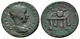 Macedonia, Thessalonica Gordian III, 238-244 Bronze 238-244, Æ 25.5mm., 9.55g. Radiate, draped and cuirassed bust r. Rev. Agonistic table surmounted b...