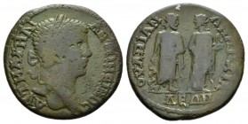 Thrace, Anchialus Caracalla, 198-217 Bronze 1989-217, Æ 28mm., 11.85g. Laureate bust r. Rev. Asklepios standing l., holding serpent-staff, facing Hygi...