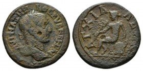 Thrace, Anchialus Maximinus I, 235-238 Bronze 235-238, Æ 24.5mm., 9.17g. Laurate bust r. Rev. Hermes seated l. on rock, holding caduceus and resting o...