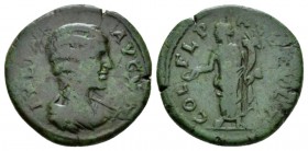 Thrace, Deultum Julia Domna, wife of Septimius Severus Bronze 193-211, Æ 25.5mm., 9.41g. Draped bust r. Rev. Concordia standing l., holding patera and...