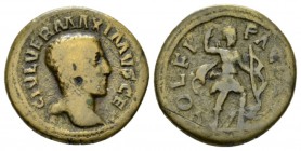 Thrace, Deultum Maximus Caesar, 235-238 Bronze 235-238, Æ 25mm., 8.65g. Bareheaded bust r. Rev. Artemis advancing r., holding bow and drawing harrow f...
