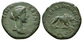 Thrace, Philippopolis Faustina junior, daughter of Antoninus Pius and wife of Marcus Aurelius Bronze 147-176, Æ 21.5mm., 5.44g. Draped bust r. Rev. Li...