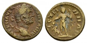 Moesia, Istrus Caracalla, 198-217 Bronze 198-217, Æ 17mm., 3.44g. Laureate bust r. Rev. Dionysos standing l., holding thyrsos and pouring wine fron ka...