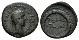 Moesia, Tomis Nerva, 96-98 Bronze 96-98, Æ 19.5mm., 3.97g. Laureate head r. Rev. City ethnic in three lines within wreath. Varbanov 4654.

Rare. Ver...