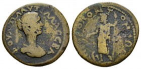 Moesia, Tomis Plautilla, wife of Caracalla Bronze 198-217, Æ 26.5mm., 9.55g. Draped bust r. Rev. Zeus standing l.; holding patera and sceptre; at his ...