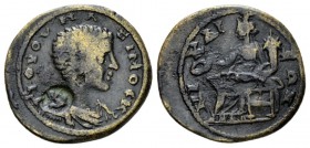 Bithynia, Nicaea Maximus Caesar, 235-238 Bronze 235-238, Æ 25.5mm., 6.81g. Bareheaded, draped and cuirassed bust r. Rev. Tyche seated l., holding pate...