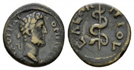 Bithynia, Prusa Commodus, 177-192 Bronze 177-192, Æ 16.5mm., 2.96g. Laureate head r. Rev. serpent-staff. R.G. 35. RPC online 9436.

Attractive brown...