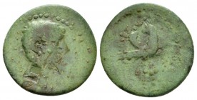 Mysia, Parium Octavian as Augustus, 27 BC – 14 AD Bronze 27 BC -14 AD, Æ 25.5mm., 6.16g. Bare head r.; countermak Rev. Capricorn t., head l., with cor...