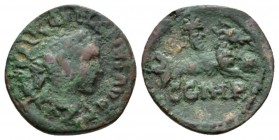 Mysia, Parium Gallienus, 253-268 Bronze 253-268, Æ 21.5mm., 5.07g. Laureate, draped, and cuirassed bust r. Rev. Capricorn right, holding globe between...