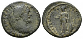 Aeolis, Aegae Septimius Severus, 193-211 Bronze 193-211, Æ 25.5mm., 8.54g. Laureate, draped and cuirassed bust r. Rev. Athne standing l., leaning on s...