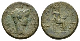 Ionia, Magnesia ad Meandrum Tiberius, 14-37 Bronze 14-37, Æ 20.5mm., 5.86g. Laureate bust r. Rev. Livia (?), seated r, holding branche and long sceptr...