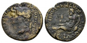 Ionia, Smyrna Vespasian, 69-79 Bronze 69-79, Æ 23.5mm., 6.01g. Jugatelaureate busts of Titus and Domitian. Rev. River-god Hermus recling l., holding c...