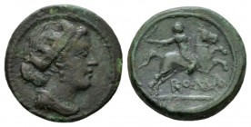 Semuncia circa 217-215, Æ 19.5mm., 6.16g. Draped female bust r., wearing turreted crown. Rev. Horseman galloping r., holding whip and reins; below, RO...