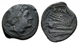 Semuncia Sicily circa 214-212, Æ 16mm., 3.18g. Head of Mercury r. Rev. ROMA Prow r. Crawford –. R. Russo, Essays Hersh, pl. 18, 36. Russo RBW 148.

...