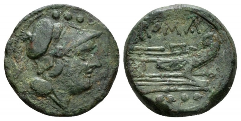 Triens Sardinia after 211, Æ 23.5mm., 7.77g. Helmeted head of Minerva r.; above,...
