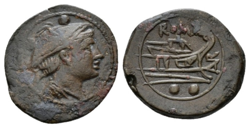 Sextans Sardinia circa 209, Æ 20mm., 4.94g. Head of Mercury r.; above, two pelle...