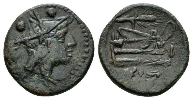 Corn-ear and KA series Sextans Sicily circa 207-206, Æ 20mm., 5.91g. Head of Mer...