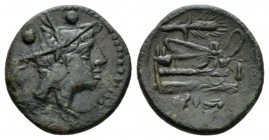 Corn-ear and KA series Sextans Sicily circa 207-206, Æ 20mm., 5.91g. Head of Mercury r.; above, two pellets. Rev. Prow r.; above, corn-ear and before,...