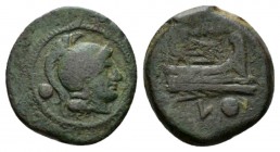 Uncia Luceria circa 214-212, Æ 18mm., 4.00g. Helmeted head of Roma r.; behind, pellet. Rev. ROMA Prow r.; below, L and pellet. Russo RBW 410. Crawford...