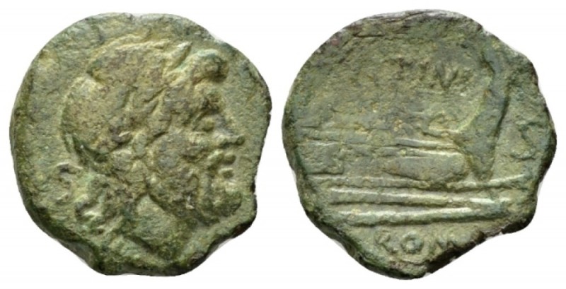 Semis circa 189-180, Æ 21.5mm., 7.72g. Laureate head of Saturn r.; behind, S. Re...