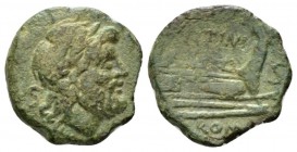 Semis circa 189-180, Æ 21.5mm., 7.72g. Laureate head of Saturn r.; behind, S. Rev. Prow r.; above, M·TITINI. Before, S and below, ROMA. Babelon Titini...