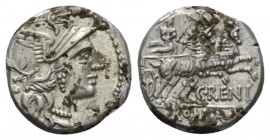C. Renius. Denarius 138, AR 16.5mm., 3.61g. Helmeted head of Roma r.; behind, X. Rev. Juno in biga of goats r., holding sceptre and reins in r. hand a...