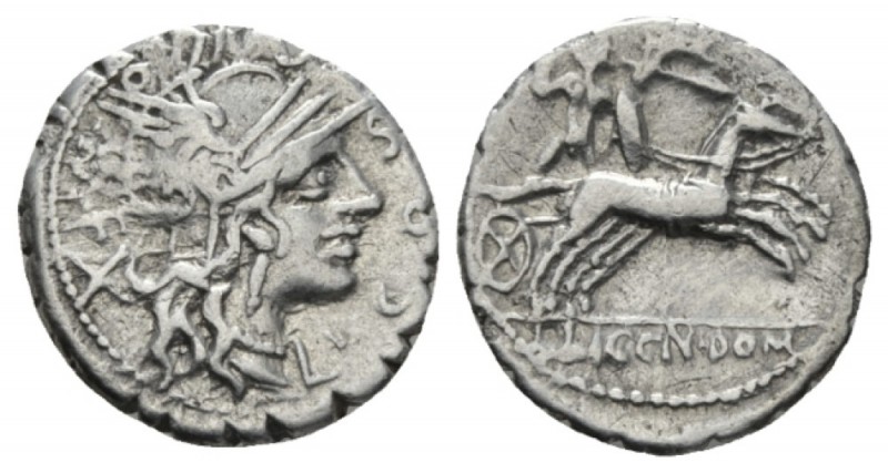 L. Licinius Crassus, Cn. Domitius Ahenobarbus and associates. Denarius serratus ...