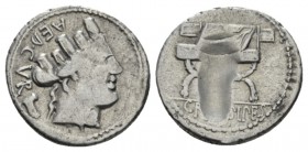 P. Fourius Crassipes Denarius 84, AR 20.5mm., 3.72g. AED·CVR Turreted head of Cybele r.; behind, foot downwards. Rev. Curule chair inscribed P·FOVRIVS...