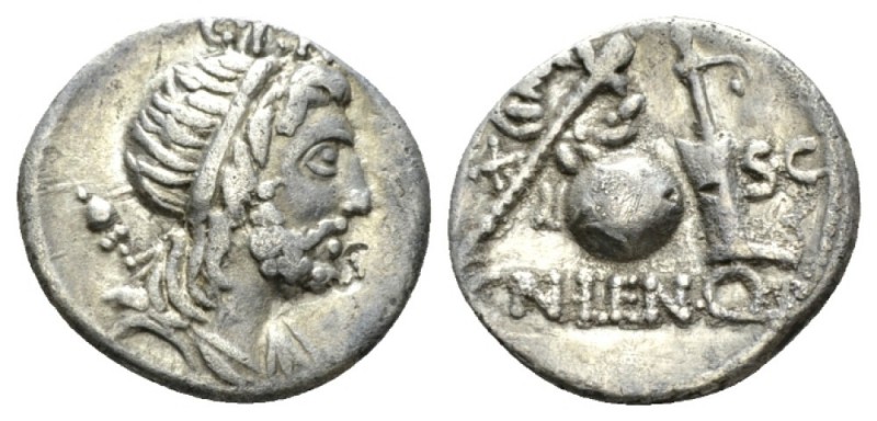 Cn. Cornelius Lentulus. Denarius Spain (?) 76-75, AR 18.5mm., 3.57g. Draped bust...