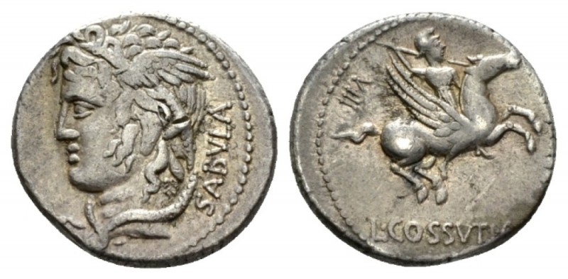 C. Cossutius C.f. Sabula. Denarius 74, AR 18.5mm., 4.01g. SABVLA Head of Medusa ...