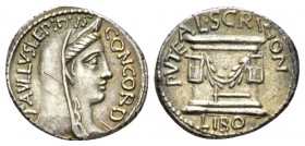 Paullus Aemilius Lepidus and L. Scribonius Libo. Denarius 62, AR 20mm., 3.95g. PAVLLVS LEPIDVS – CONCORD Diademed and veiled head of Concordia r. Rev....