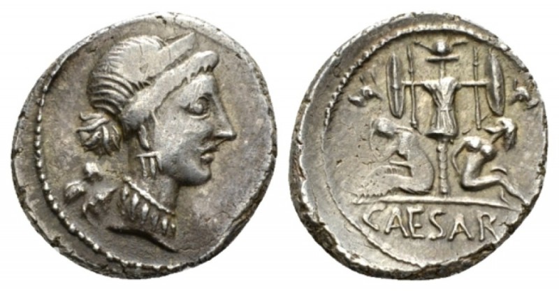 Denarius Spain 46-45, AR 18mm., 3.91g. Diademed head of Venus r.; behind, Cupid....