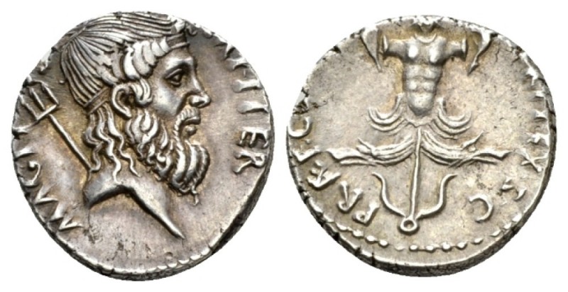 Sextus Pompeius. Denarius Sicily 37-36, AR 18.5mm., 4.00g. MAG PI – VS IMP ITER ...