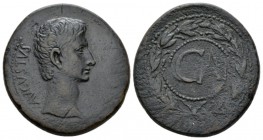 Octavian as Augustus, 27 BC – 14 AD Sestertius uncertain mint in Asia Minor 25 BC, Æ 34mm., 26.56g. AVGVSTVS Bare head r. Rev. CA within laurel wreath...